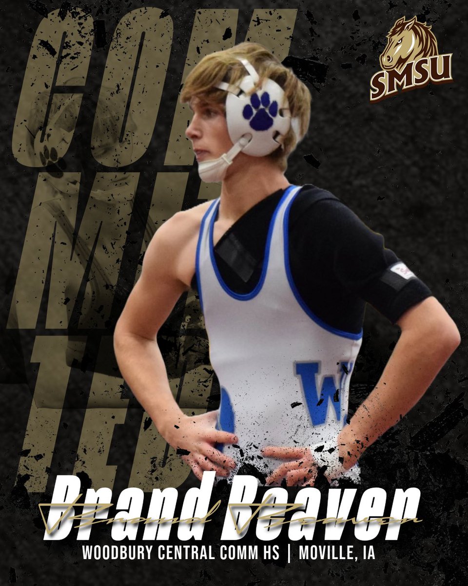 SMSUWrestling's tweet photo. Mustang fans, welcome to the herd our newest addition: Brand Beaver! Brand is from Woodbury Central in IA and is a 2x Conference champ, 2x team captain, and boasts over 130 wins in his career!

He is projected at 133/141 for the Mustangs!

#letsride https://t.co/butNPHv73y
