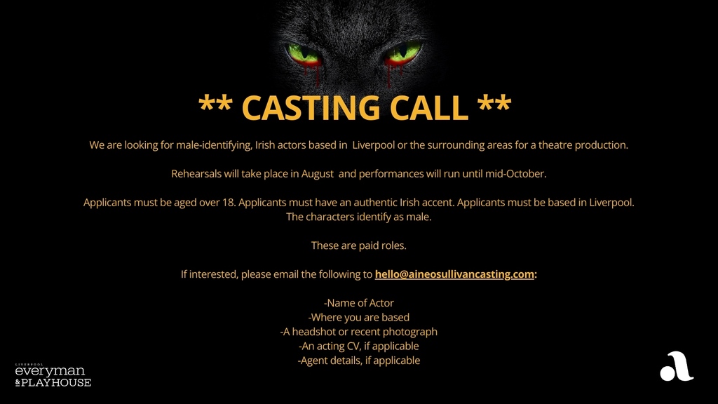 The Lieutenant of Inishmore // Casting Call We are looking for male-identifying, Irish actors based in Liverpool or the surrounding areas for a theatre production. Click the link for more details👉 l8r.it/Nb05 @AineOSCasting