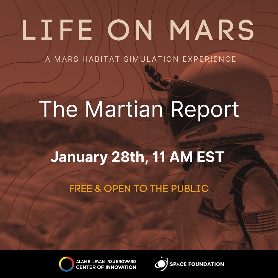 SpaceFoundation's tweet photo. Big News from the Red Planet! 🌟

Six visionary teams have crafted solutions for the challenges of building a human community on Mars, and they're ready to share their report. 🌱 Join us for "The Martian Report" at NSU Broward Center of Innovation. https://t.co/VJWiPsHNWe https://t.co/McgBOlRaGy