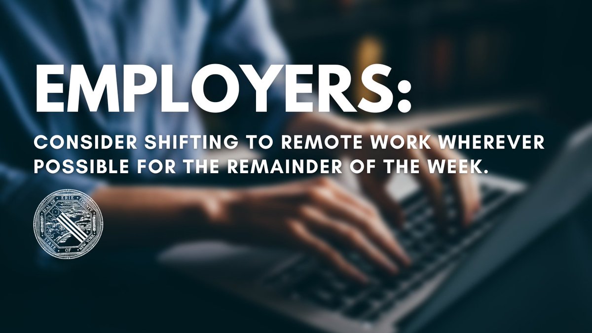 markpoloncarz's tweet photo. Heavy lake effect snow is expected to impact commutes for the next few days. Erie County is encouraging employers to allow individuals to work from home wherever possible for the remainder of the week in order to lessen the number of vehicles on the roads: https://t.co/5JewZ4FXhc https://t.co/Md3yCISigl