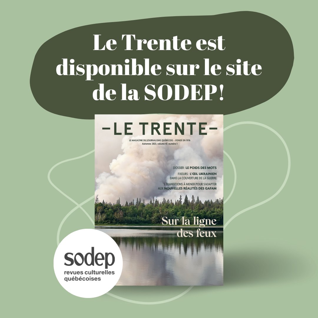 L'Esprit libre a reçu le mandat de la Fédération professionnelle  des journalistes du Québec de diriger les trois prochaines éditions du magazine Le Trente.
Ce dernier numéro porte sur le poids des mots, des analyses fines à découvrir!
sodep.qc.ca/le-trente/