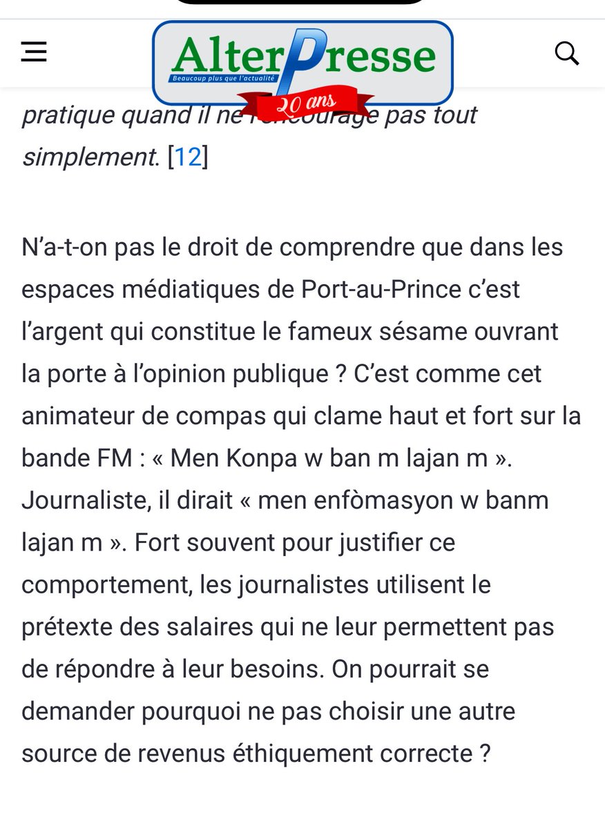 efdecime's tweet image. alterpresse.org/spip.php?artic…
M pibliye travay sa 2013 sou @AlterPresse ! (An fèt se devwa nan kou #KominikasyonAkEtik nan kisis kominikasyon sosyal Fasch) - m Al Reli l Epi m tonbe sou ti pati sa a : Men konpa w ban m lajan m! Epi m sonje koze #Dat7 la. @Jeanmary_simon  ou wè koze?