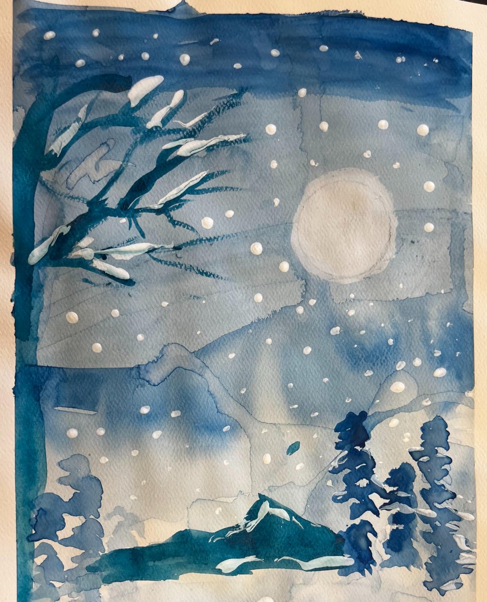 CommackSchools's tweet photo. Perfect for today!! The CHS studio in fine arts class are working on watercolor winter snow scenes.
#landscapepainting  #MackArt #commackhighschool #commackschools #perspective razzano❄️ https://t.co/bMvsEnEIPz