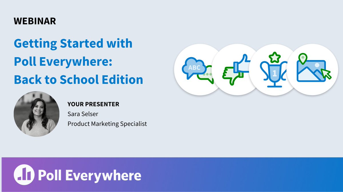 A special #BackToSchool version of our Getting Started webinar is happening Thurs 1/18 at 11AM PT / 2PM ET. Learn the best practices for using Poll Everywhere in the classroom, participate in a live demo, and ask questions during the Q&A at the end. hubs.li/Q02fJlWW0