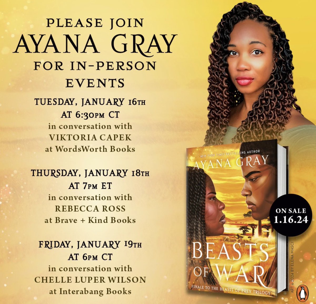 chellewilsonaka's tweet image. Yeah!!! It’s @AyanaGray #BeastsofWar book release day 📙&amp;amp; Im BEYOND excited to host a live and in living color conversation with my 💗💚sister and NYT BEST SELLING Author this Friday. Join us at @interabangbooks for a fabulously uplifting and inspiring evening!!!!