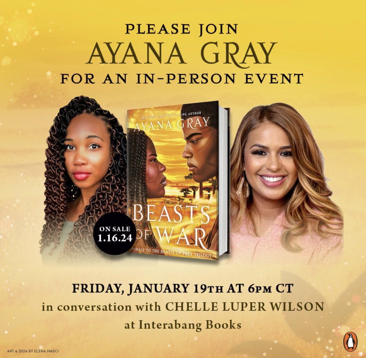 chellewilsonaka's tweet image. Yeah!!! It’s @AyanaGray #BeastsofWar book release day 📙&amp;amp; Im BEYOND excited to host a live and in living color conversation with my 💗💚sister and NYT BEST SELLING Author this Friday. Join us at @interabangbooks for a fabulously uplifting and inspiring evening!!!!
