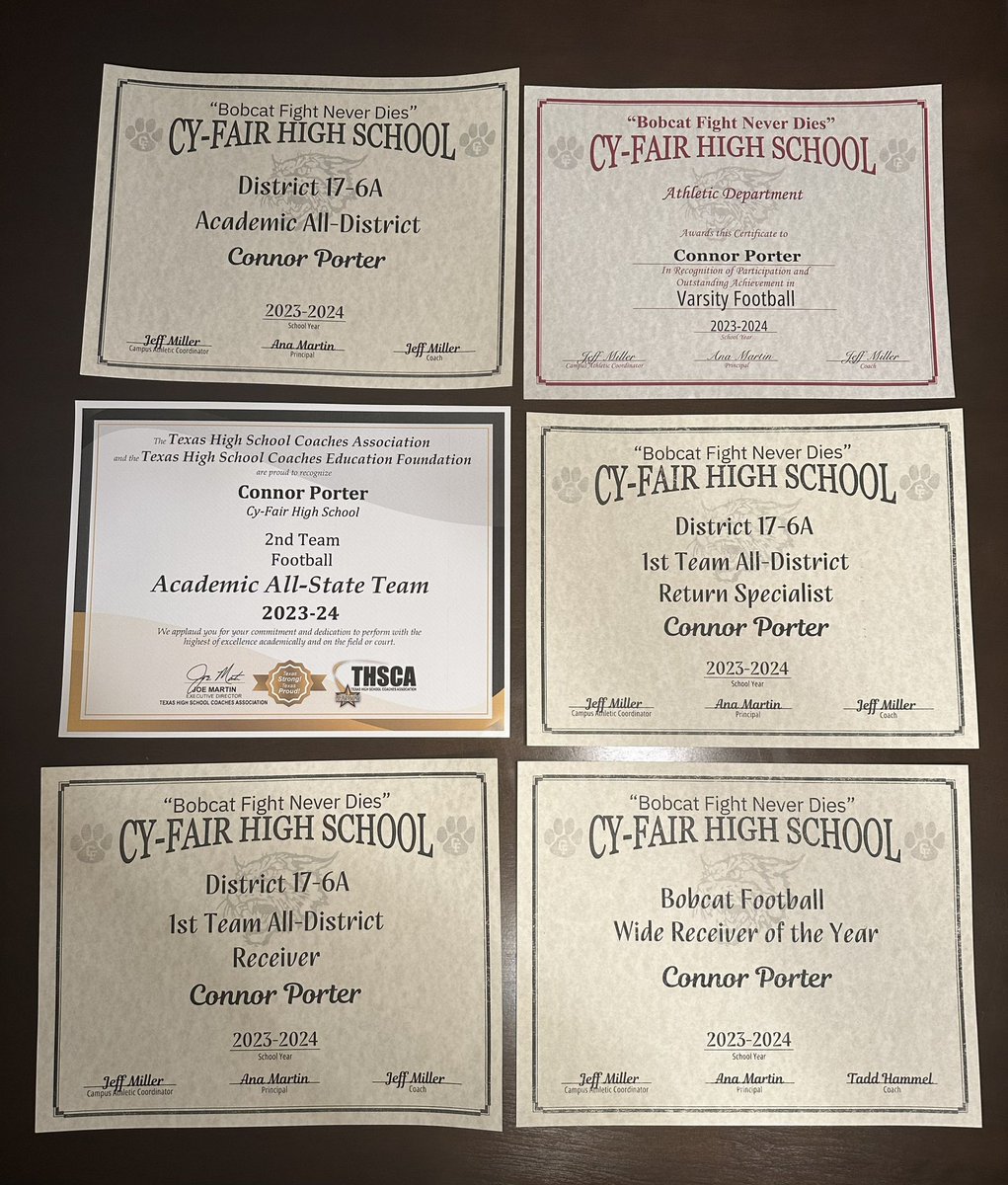 Connor_Porter7's tweet photo. Honored to receive these awards the other nights -
- Team wide receiver of the year
- First team all district wide receiver 
- First team all district return specialist 
- 2nd team academic all state
- 1st team academic all district https://t.co/VTasux8yKv