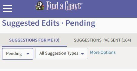 We are always processing <a href="/FindaGrave/">Find a Grave</a> edits within hours while our own edits often are auto approved after pending for 21 days. #genealogy #FindAGrave #headstones #Cemetery