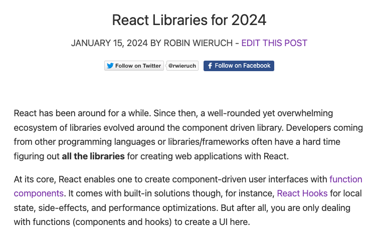 sebastienlorber's tweet photo. React Libraries for 2024

As every year we have a nice selection of React libraries from  @rwieruch

https://t.co/guVVdmQvxF https://t.co/vUwfj3rxSA