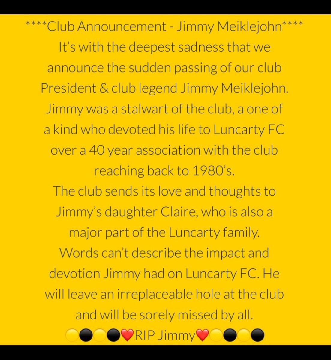 LuncartyFC's tweet photo. 🟡⚫️Club Announcement 🟡⚫️ https://t.co/EFS3DhhhOf