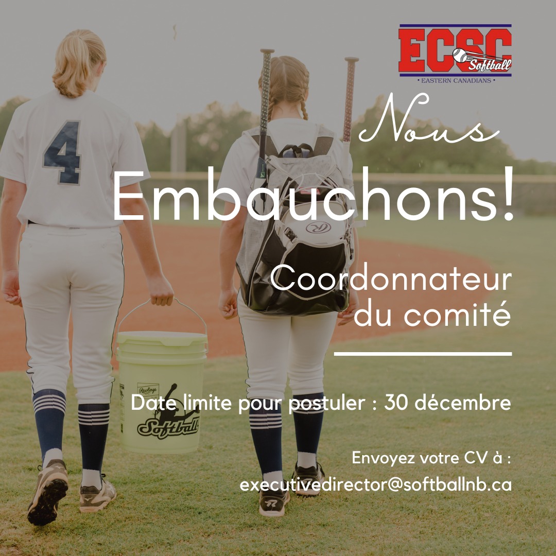 ECSCsoftball's tweet image. Nous embauchons!
Le comité ECSC cherche à embaucher une personne dynamique et expérimentée à temps partiel pour agir à titre de coordonnateur du comité.

Cliquez sur le lien ci-dessous:
drive.google.com/file/d/1L7s7H7…

Date limite pour postuler : 31 janvier 2024
