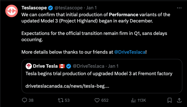 Teslascope on X: Let's chat and recap about the current state of the Model  3 Highland Performance and some new exclusive information while orders  remain unavailable. If you don't have time for