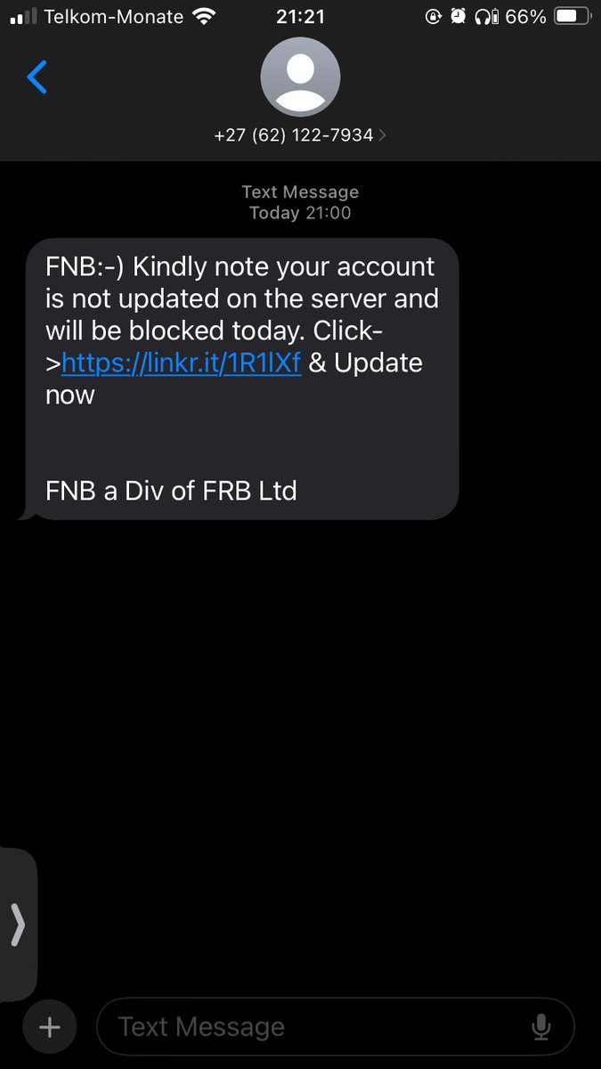 ShaydaC's tweet photo. @FNBSA Hi
Please. See scam sms I am getting https://t.co/0lMfJinBTA