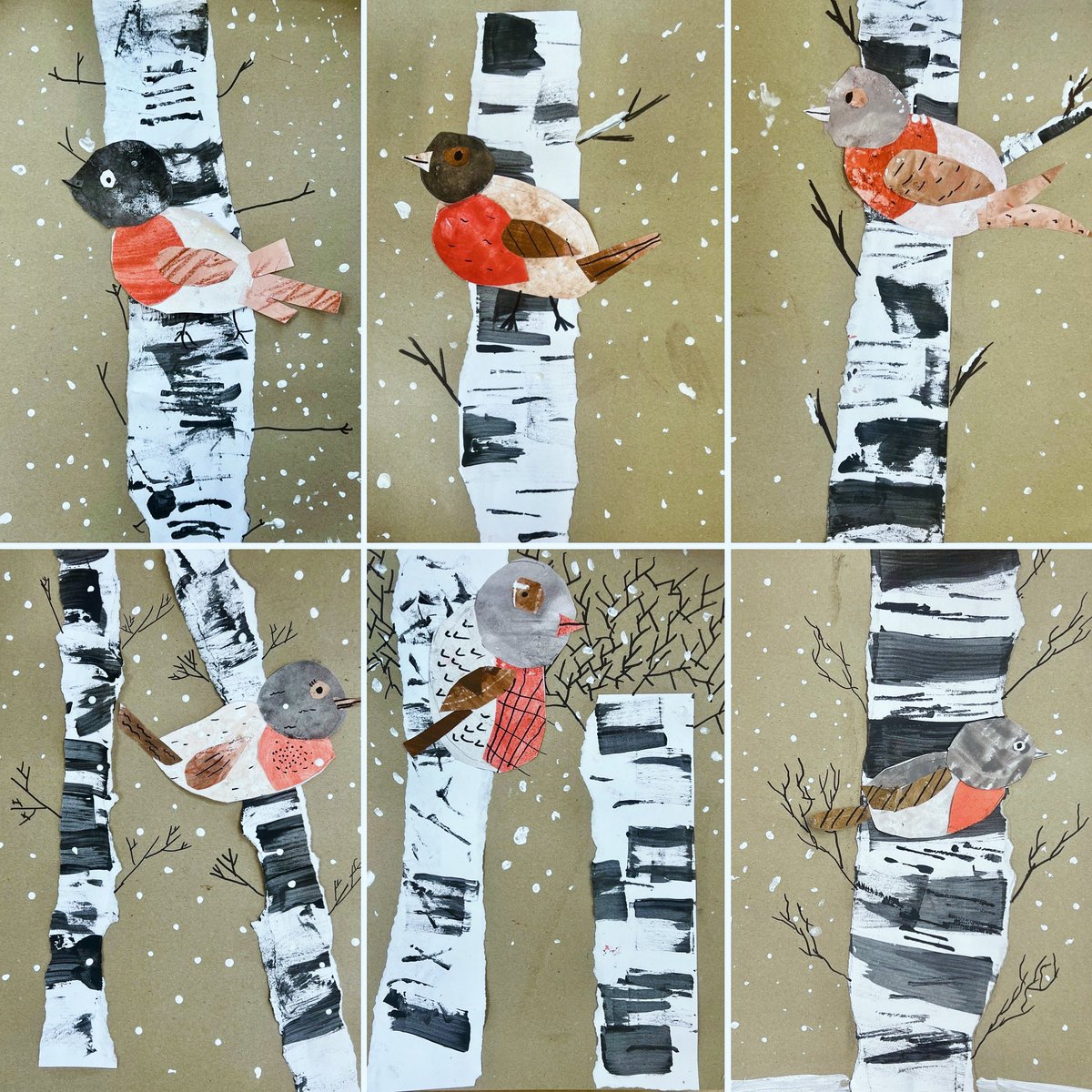 Lisa120381's tweet photo. A wee selection of our prepainted paper collage Robins we created in P5 @DunbarneyPS We are going to enter them into the #accessallart initiative set up by @skyarts &amp; @jimmoirart for Jim &amp; Nancy’s Painting with Birds. Also it’s @rspb #birdwatchweek next week! https://t.co/bMdwnRzDmh
