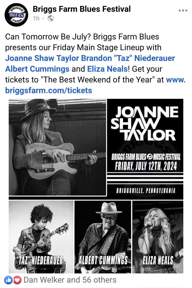 ElizaNealsRocks's tweet image. Thank You @BriggsBlues #BriggsFarmBluesFestival See You 
FRIDAY on JULY 12th 2024 🎊
GRAB Tickets briggsfarm.com/tickets 👈🏽 “The Best Weekend of the Year” Pennsylvania Magazine! #MusicFestival #OutdoorStage #BluesFestival