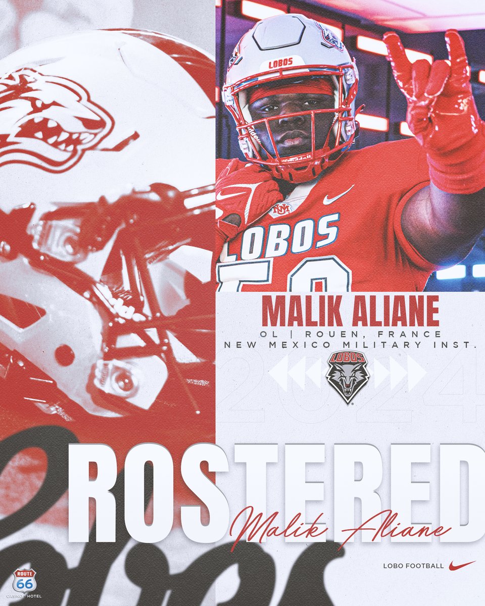 UNMLoboFB's tweet photo. 🚨ROSTER UPDATE!!!🚨

Let's Welcome Malik Aliane (@malik_aliane) to the Lobo Family!

A 6-2, 333 offensive lineman from Rouen, France by way of NMMI! Aliane led the way as NMMI averaged over 30 points a game in 2023 and has three years of eligibility!

#GoLobos https://t.co/LACFwKWCGO