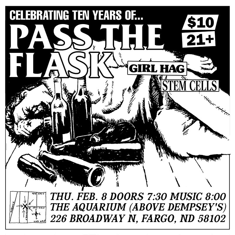PTF666's tweet photo. We’re coming up on 10 years of being a band. We played our first show in Grand Forks, ND in February of 2014. The following day we recorded our first demo at Ojata Records and pushed forward.

Anniversary show at the Aquarium Feb 8th.

Flyer by “@portrayalof/Joey” of Stem Cells. https://t.co/c3BPEnC2oD