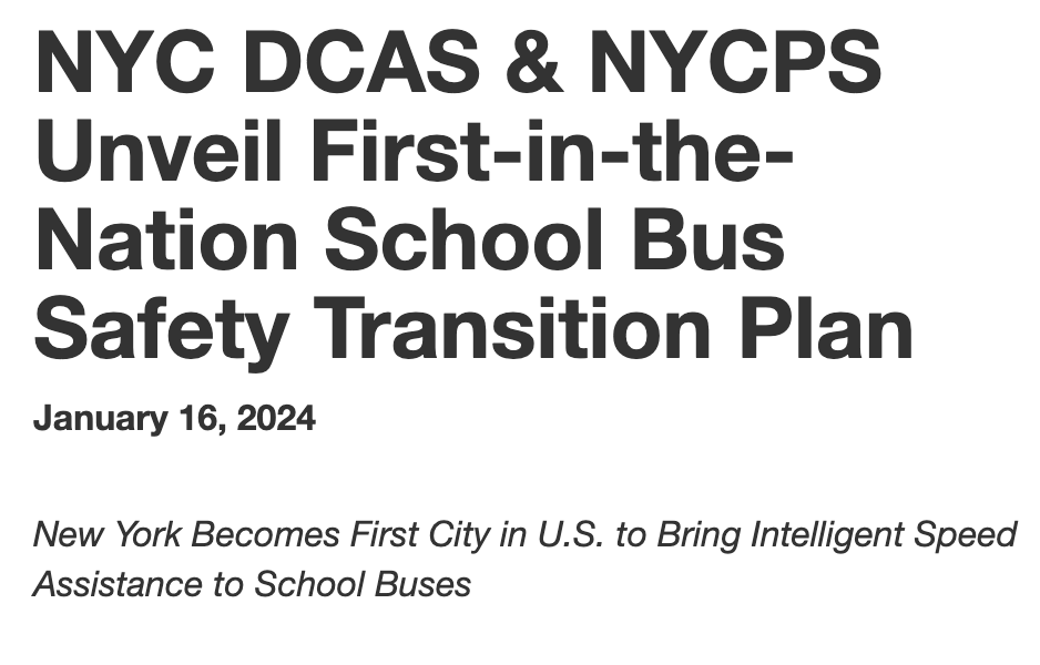 Congrats to NYC, which is apparently the first US city to install Intelligent Speed Assistance in its school buses to prevent speeding. @NYCDCAS nyc.gov/site/dcas/news…