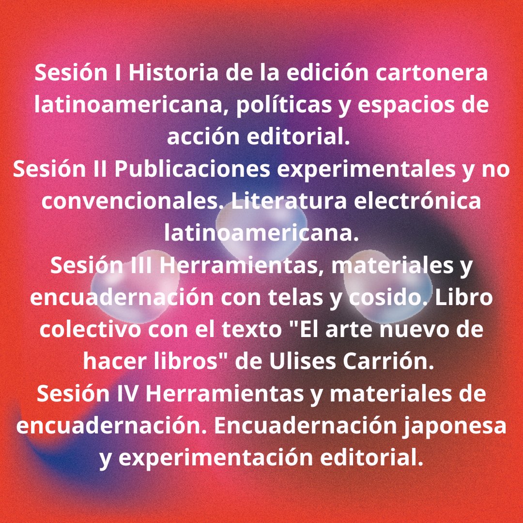 💖🪻🪁Talleres de edición artesanal, experimental y electrónica 🔮🎡 
4 sesiones teoría y práctica. 
Domingos 11, 18, 25 de febrero y 3 de marzo 
+ informes e inscripciones: lumpericaeditorial@gmail.com 
Tenemos promociones. Se puede llevar todo el taller o algunas sesiones 📚💌