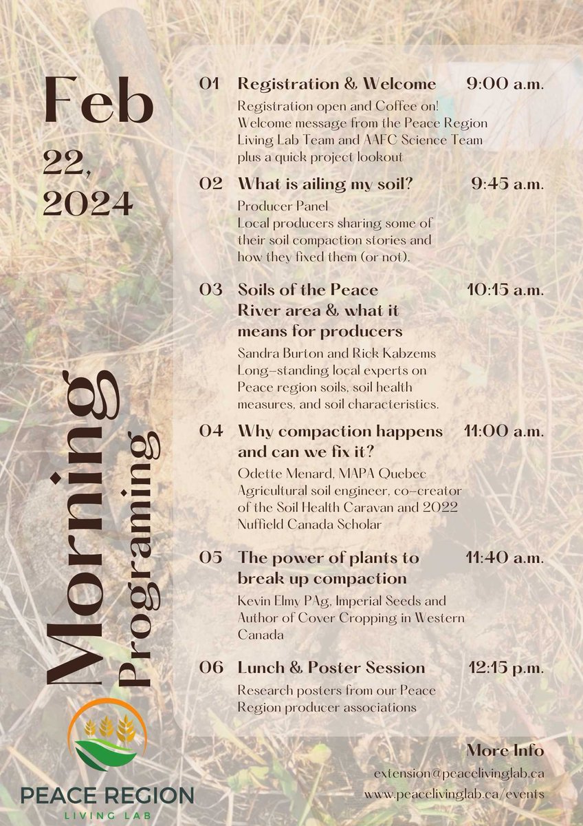 Peace_LivingLab's tweet photo. Below Ground Soil Health Seminar
February 22, 2024 in Fort St John, BC
#peacelivinglab #agriculture #abfarms #bcfarms #SoilHealth
Register here:
https://t.co/EWmBplyibx https://t.co/a1sgxK2Vyo