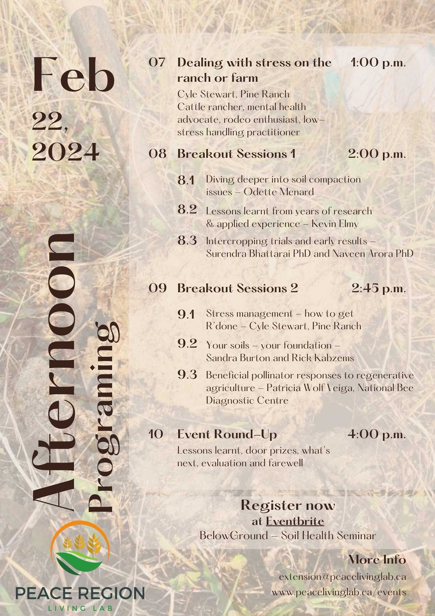Peace_LivingLab's tweet photo. Below Ground Soil Health Seminar
February 22, 2024 in Fort St John, BC
#peacelivinglab #agriculture #abfarms #bcfarms #SoilHealth
Register here:
https://t.co/EWmBplyibx https://t.co/a1sgxK2Vyo