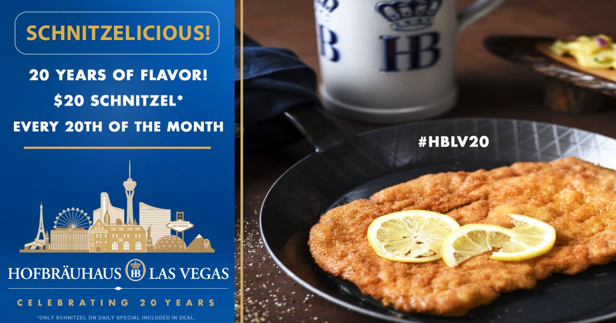 🎉 Celebrate with us as we approach our 20-year anniversary! 🎉
This Saturday, January 20th enjoy Zigeunerschnitzel mit Pommes – Schnitzel with bell pepper sauce and French fries for just $20! 🥳 
#HBLV20 #AnniversarySpecial #SchnitzelSensation #20YearsStrong