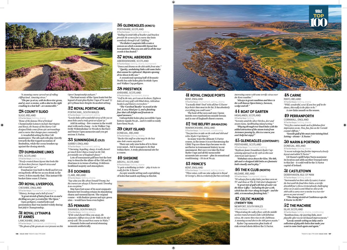 GB&I’s Top 100 ‘X Factor’ Courses… Design nuance & subtlety are out, this all about setting, drama, tournament pedigree & conditioning. The Welcome ⬇️ explains more of the rationale & the reason I loved doing a Top 100 with such a different emphasis. 🇮🇪 does especially well!