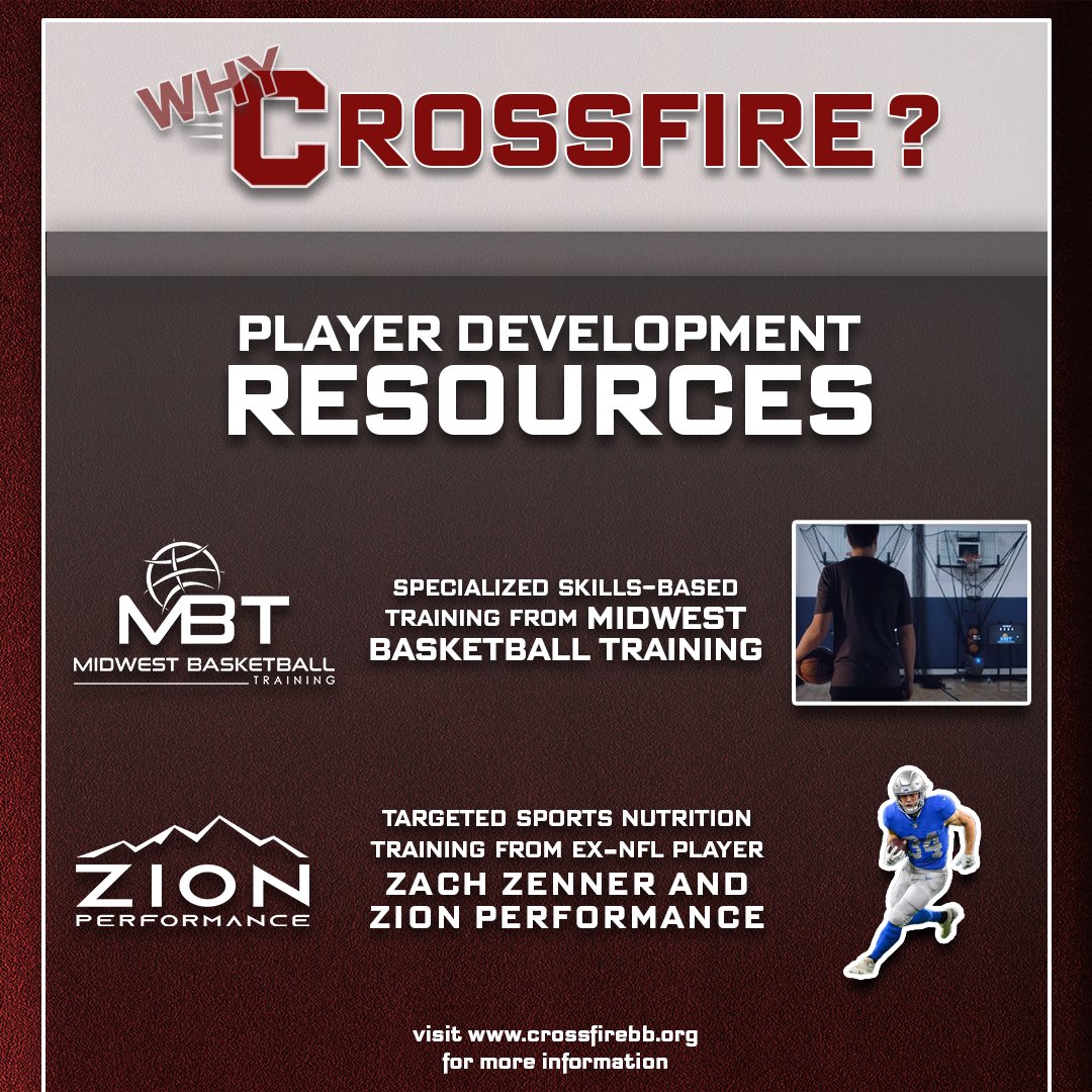 mncrossfirebb's tweet photo. Playing for crossfire means specialized skills based training from one of the top basketball training organizations, MBT, as well as targeted sports nutrition training from ex-NFL player Zach Zenner and Zion Performance. Visit https://t.co/IQfhTQszov for more info! #mnbb #mnhoops https://t.co/1YheX5sNca