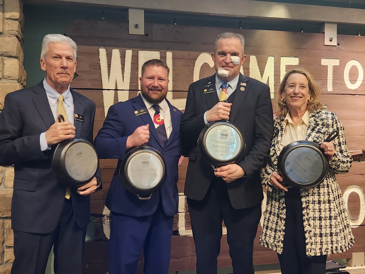RepWeinberg's tweet photo. Along with my friends @LisaFrizellHD45, @RepRyanArmagost, and Representative Rick Taggart, we received the Skillet Award!
Restaurant owners are one of the biggest employers in Loveland and I am proud to receive this award.
#lovelandproud #coleg #cologop #housereps https://t.co/wTnZb7RK4O