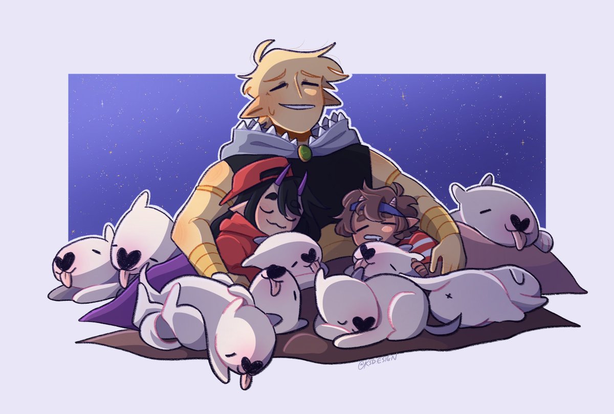 multiple boys blonde hair dog closed eyes pointy ears cape smile  illustration images