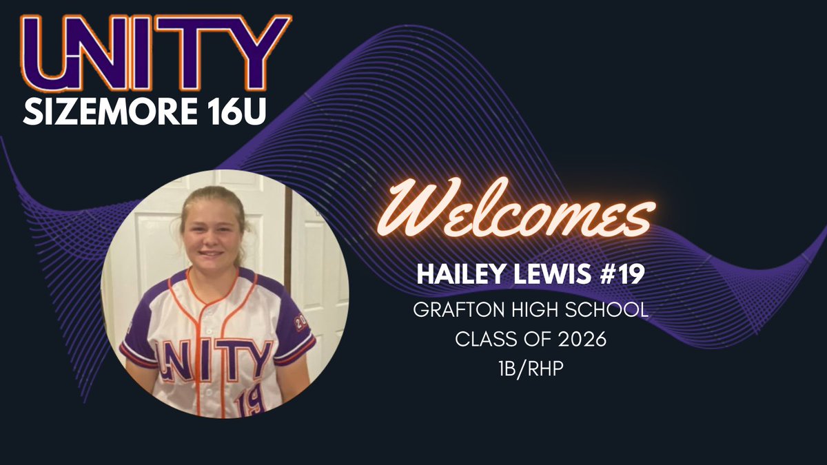 UnitySizemore's tweet photo. Roster Alert!

We are excited to  announce that @HaileyGLewis19 to has joined Unity Sizemore. Hailey is a 2026 grad from Grafton High School. We’re excited to see what 2024 has in store! Welcome to the team, Hailey! @VAUnitySB https://t.co/j7mStpUwCE