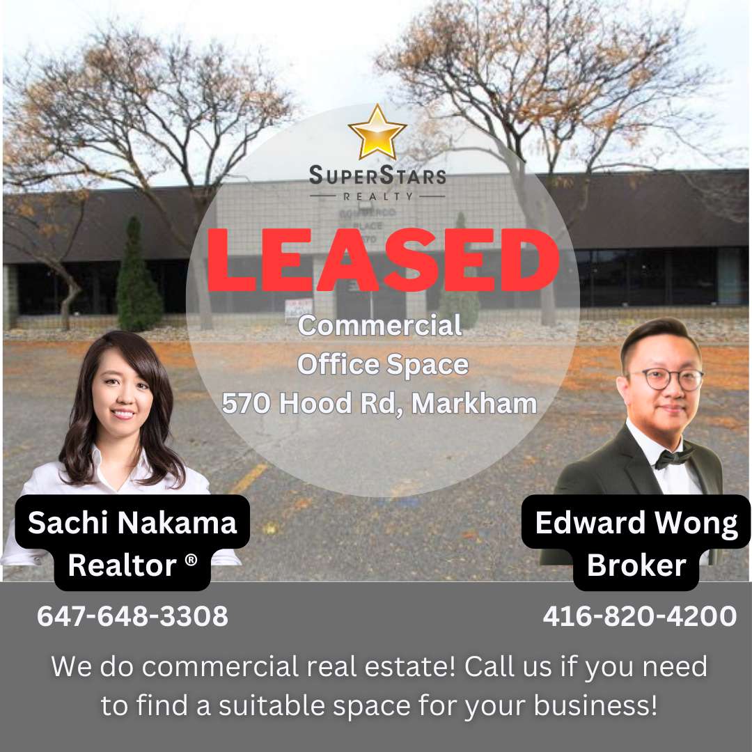 Congratulations to our client from Japan 🇯🇵👏 We help a Japanese company to secure this unit in Markham, for their first Canada office.

Need our help? Contact Edward Wong or Sachi Nakama

#SuperstarsRealty #CommercialLease #Realtor #MarkhamRealEstate #SuperstarsRealtyEdwardWong