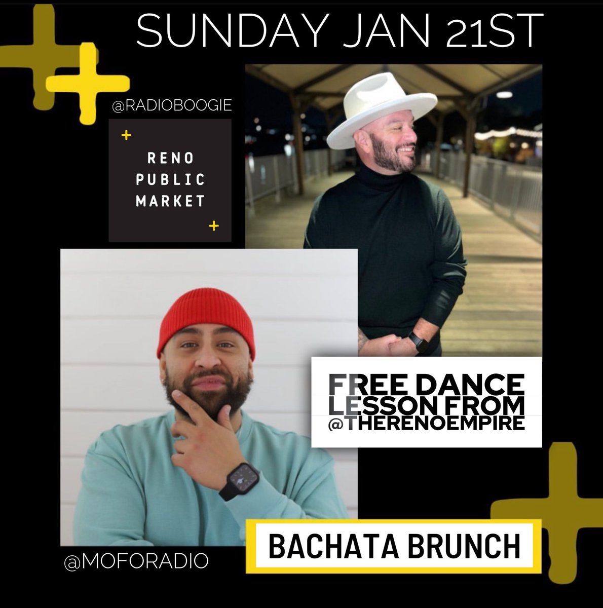 Sunday! Our 1st #BachataBrunch of 2024 inside <a href="/RenoPublicMkt/">Reno Public Market</a> 12-3pm with a FREE dance lesson from our ladies at <a href="/therenoempire/">The Reno Empire</a> 
Dj: <a href="/radioboogie/">R Boogie 🇬🇹🎤🏔</a> Host: <a href="/MOFORADIO/">MO AYALA</a> 
Follow us <a href="/sierraeventgrp/">sierra event group</a>
