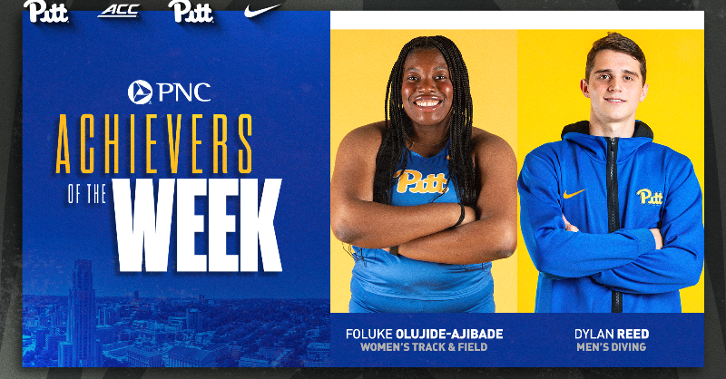 Pitt_ATHLETICS's tweet photo. Presenting this week's @PNCBank Achievers of the Week:

@Pitt_TF_XC: Foluke Olujide-Ajibade
@Pitt_SWIM_DIVE: Dylan Reed

#H2P | #PNCAchievers