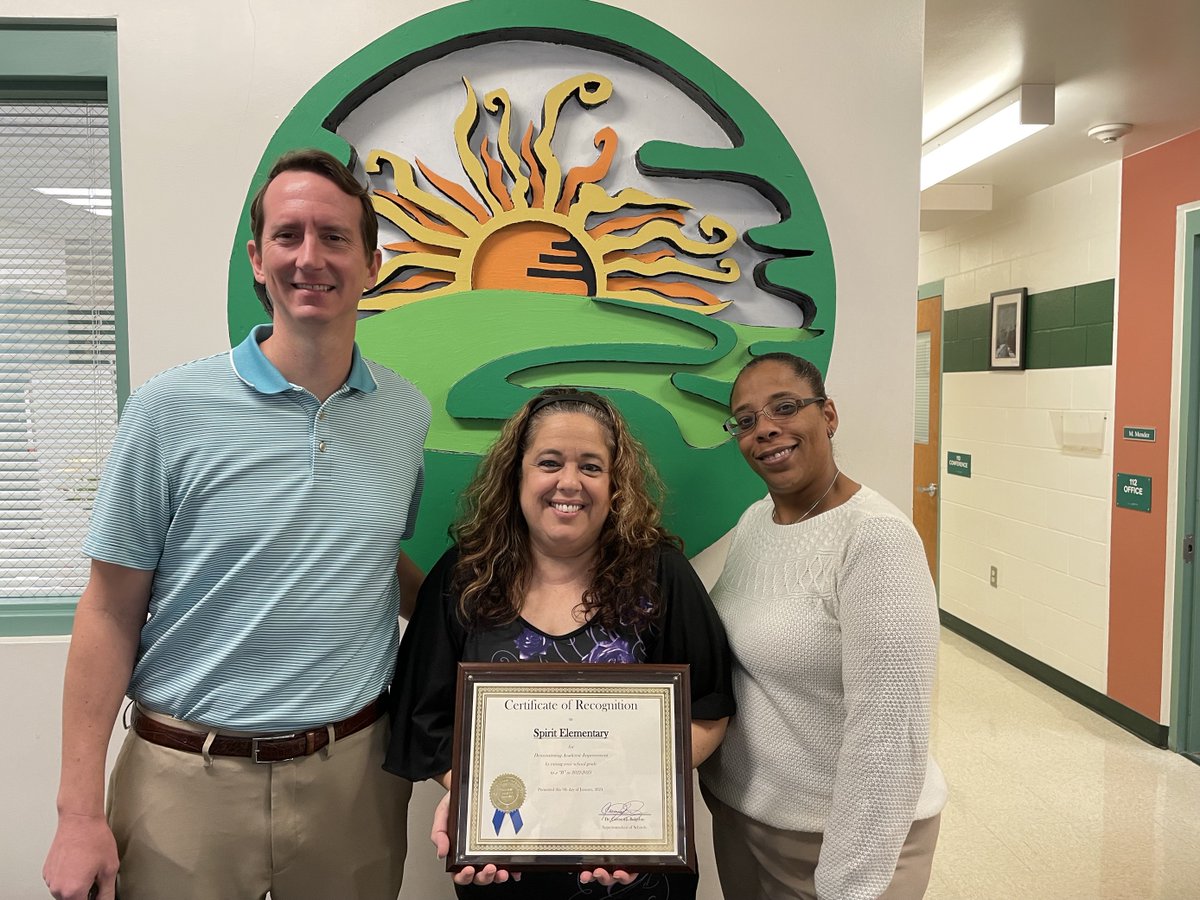 Volusia County Schools presented <a href="/spiritbelieves/">Spirit Elementary</a> with a certificate for improving their school grade! 🎉👏 A special shoutout to the incredible students, teachers, and staff. Keep up the fantastic work!#AchievingExcellenceTogether