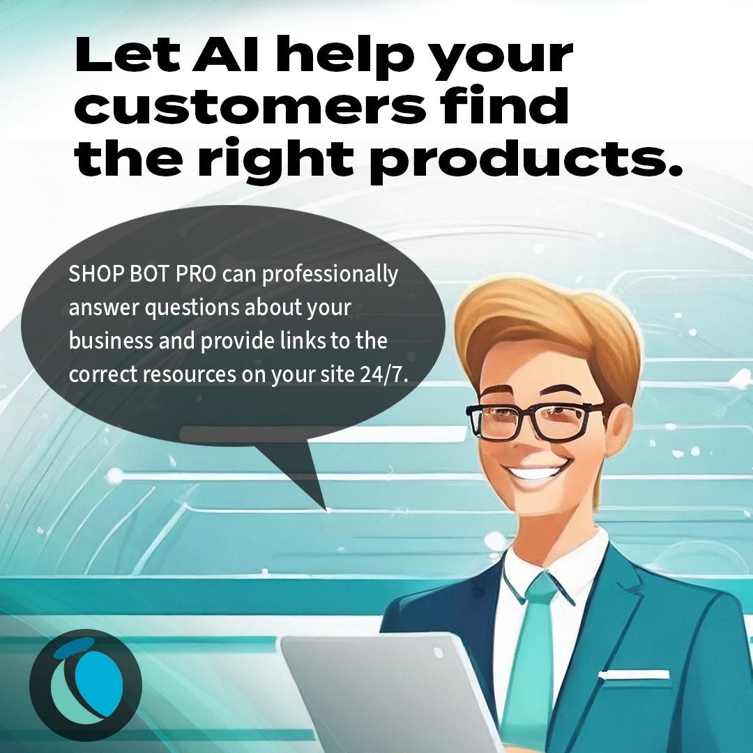 shopbotpro's tweet photo. Start using AI in your business beyond ChatGPT. 

Leverage AI for better customer support and enhanced site search results. 

Let AI do the hard work not only when creating your content but when selling your products and services. 

#ai #smallbusiness #customersupport #chatGPT https://t.co/ceg2iKGeNp