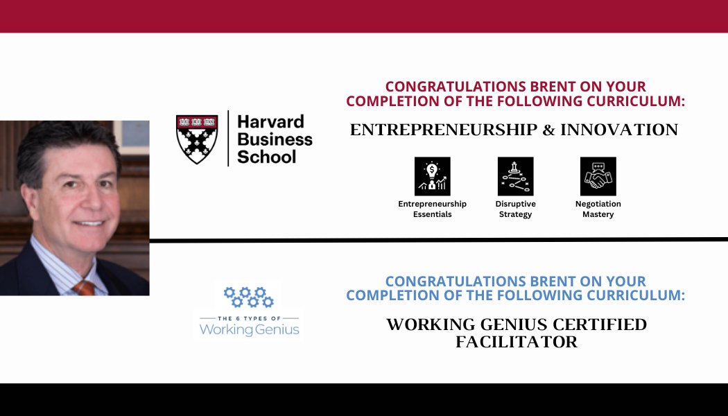 1_ReputationLLC's tweet image. Congratulations to our Founder &amp;amp; CEO, Brent  Longnecker, for completing Harvard Business School&apos;s Entrepreneurship Essentials, Disruptive Strategy, and Negotiation Mastery curriculums, and also the curriculum to become a certified facilitator for &quot;The 6 Types of Working Genius&quot;.