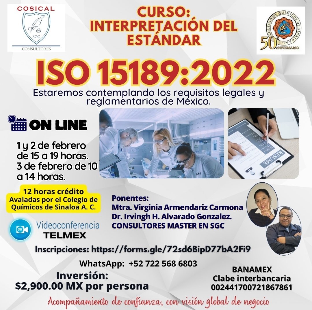 cosical's tweet photo. Estimados Colegas!!
Para que no te agarren en curva, este estándar ISO 15189:2022, requiere fundamentos sólidos.
En caso de requerir factura es más IVA.
Si realizas tu inscripción y pago antes del 30 de enero, recibes un 15% de descuento.
✒️Inscripciones:
https://t.co/erd1CP3DRN https://t.co/jkjTM8DViR