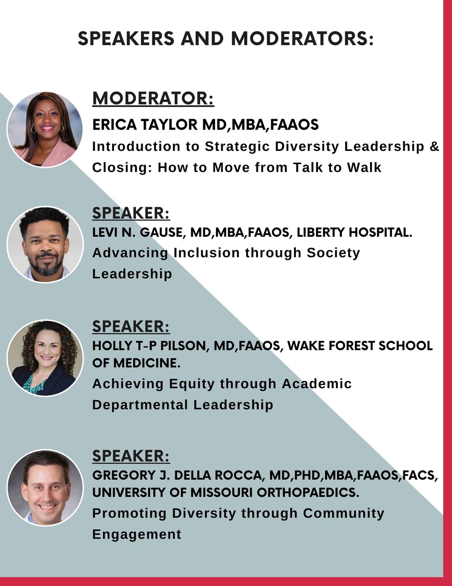 This is a 'DON'T MISS' event! Be sure to add this Career Development Session to your schedule. The speakers are Surgeon Leaders spearheading DEI initiatives and creating innovation across the board. Register: tinyurl.com/56tt7dct #DEI #orthopaedics #leadership