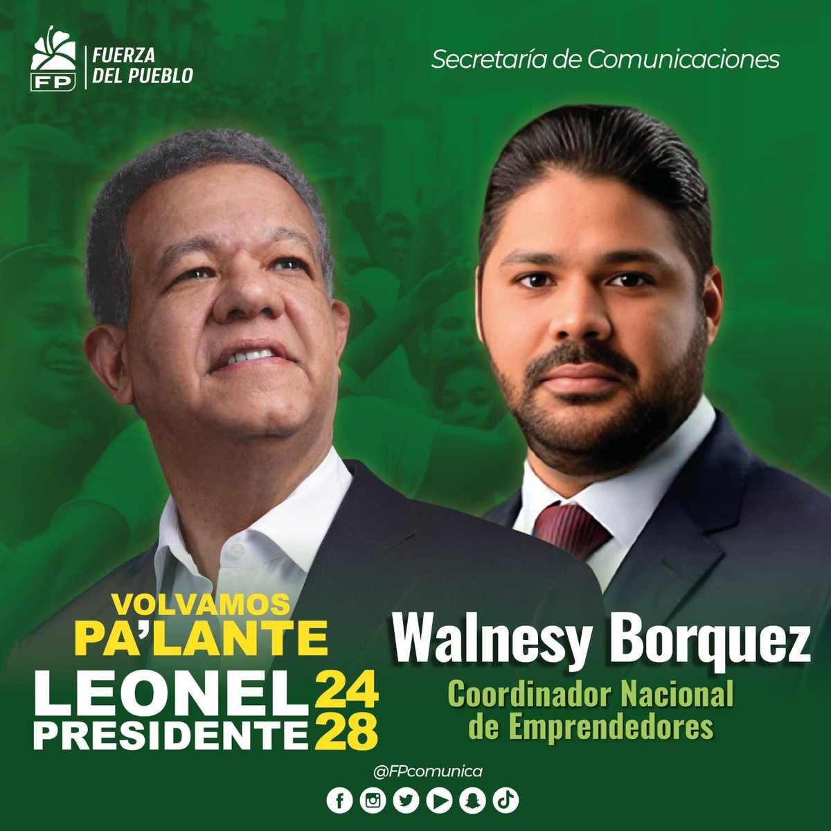 FPcomunica's tweet photo. #FPComunica |

@WalnesyBorquez, ha sido designado Coordinador Nacional de Emprendedores de la campaña de la #FuerzaDelPueblo.

#VolvamosPaLante https://t.co/7hAn4GuBxW