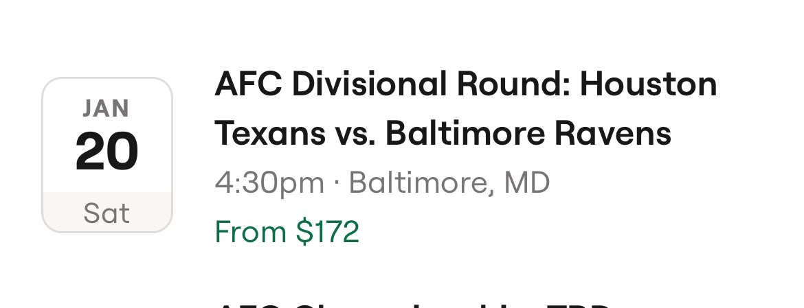 tyler_sawa's tweet photo. Divisional round ticket prices around the whole league

Via @SeatGeek https://t.co/xifZsrOe1a