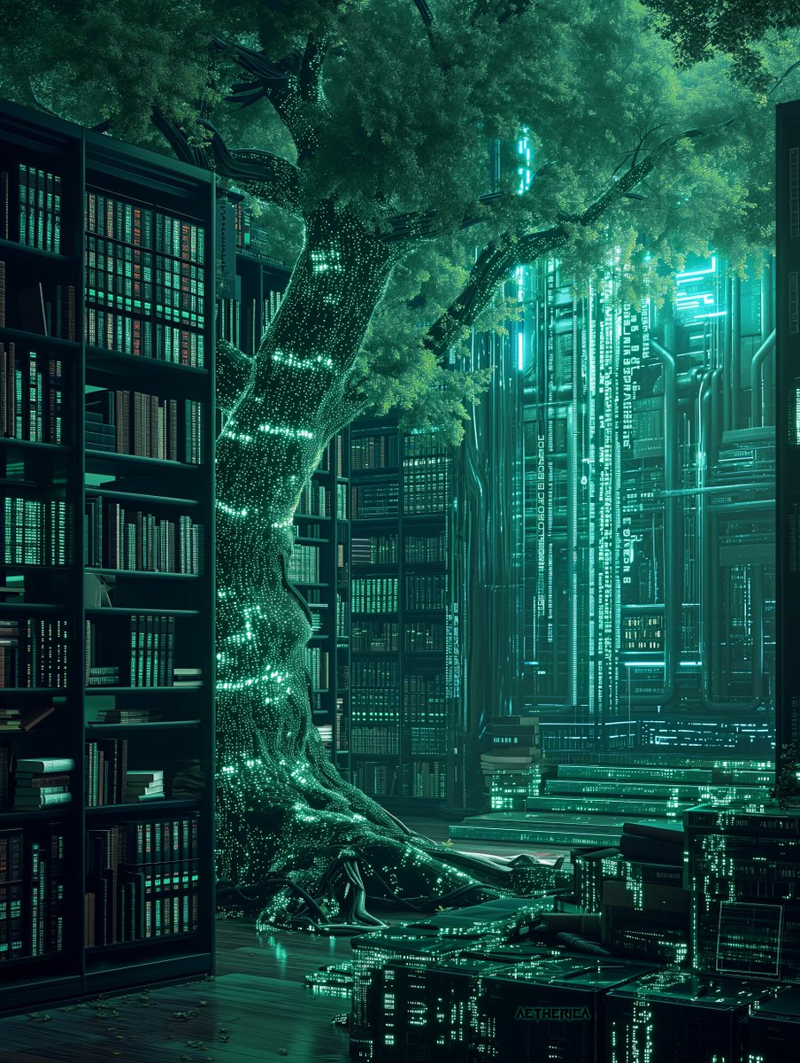 AethericaX's tweet photo. Location: Memory Archive
Deep in the Knowledge District, lies a vast repository, its walls brimming with data. Scholars and hackers alike are drawn to its doors, seeking the truths buried in its depths.
World: #CodexNeon | #Worldbuilding | #MidjourneyV6 | #ConceptArt https://t.co/FGNmA8SFpm