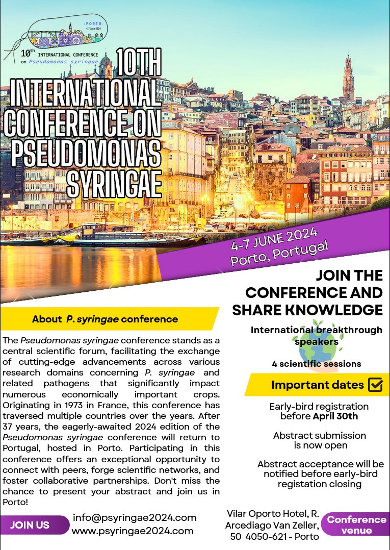 psyringae2024's tweet photo. Abstract submission and registration to the 10th International conference on Pseudomonas syringae are now open! Please visit the website www.psyringae2024.con https://t.co/qioO1UkUec