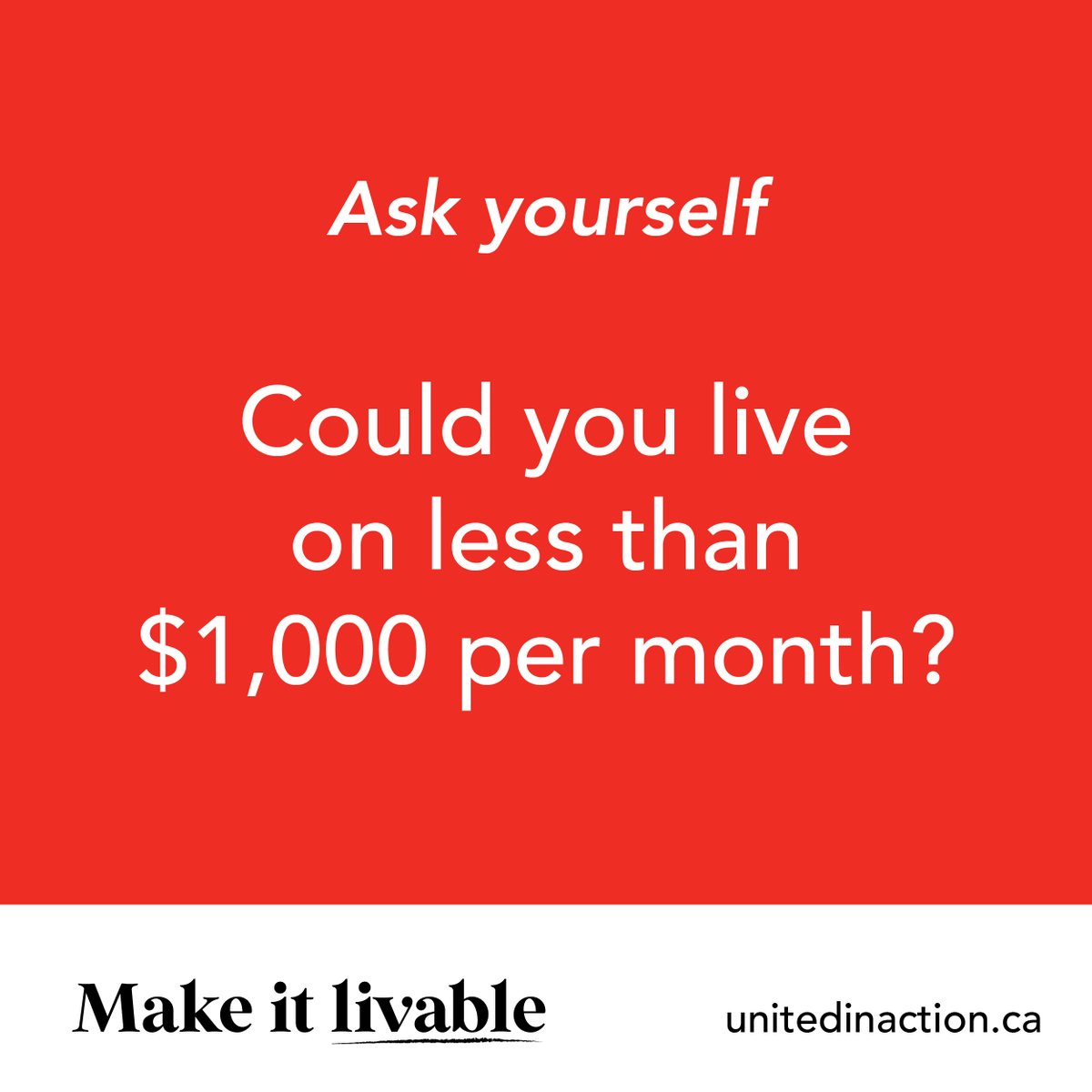 Social assistance rates in Ontario are so low that recipients’ incomes don’t even approach the poverty line. Because everyone deserves a dignified, livable income, we ask you to endorse our call to #MakeItLivable. ow.ly/wkSu50QrpMb #onpoli #UnitedInAction