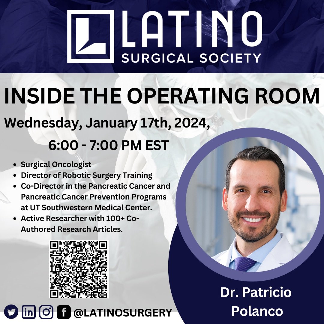 LatinoSurgery's tweet photo. Don't miss tomorrow’s ITOR with Dr. Patricio Polanco! Be a part of this enlightening webinar!
#ITOR #LatinoSurgery #SurgicalOncology
January 17th, 6-7 pm EST.
Registration Link - Live Webinar:
https://t.co/7plkOEkMno https://t.co/sK20IsjHgk