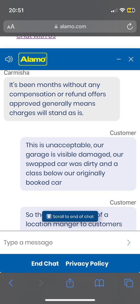 _annaxyz0's tweet photo. Disappointing experience with @alamocares – car had an oil leak which ruined our garage floor. Replacement car had a flat tire. Manager promised 50% refund, never received. Now months later still no refund and online customer service is unhelpful #CustomerServiceFail #AlamoRental https://t.co/Jf1On3PRD6