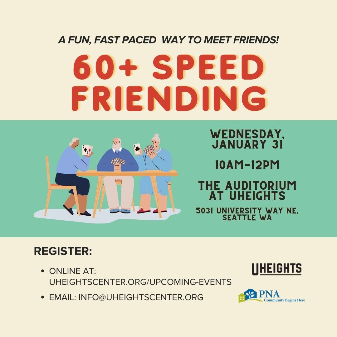 Looking to make new friends in the neighborhood? Join us for Speed Friending on Jan 31, 10am-12pm in The Auditorium at UHeights! It's a fun, fast way for adults 60+ to meet new people. Sign up at uheightscenter.org/upcoming-events or email info@uheightscenter.org.