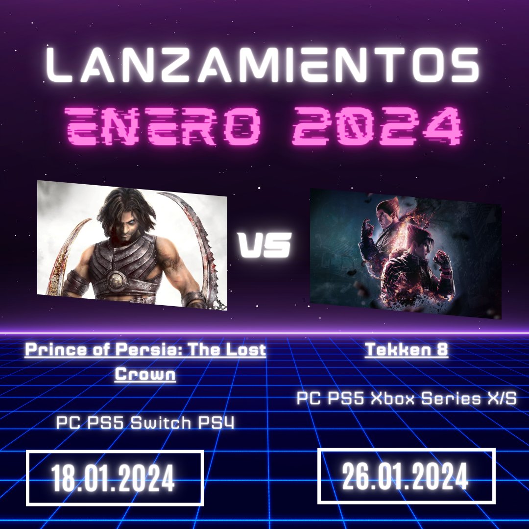 ¡Ojito gamers! Este enero salen dos nuevos videojuegos que estamos seguros de que a muchos os encantarán y que os acabaréis comprando, pero, si solo pudierais tener uno, ¿cuál sería? 👀 ¿Prince of Persia: The lost crown o Tekken 8? #Indeca #PS5 #PS4 #PC #Tekken8 #PrinceOfPersia