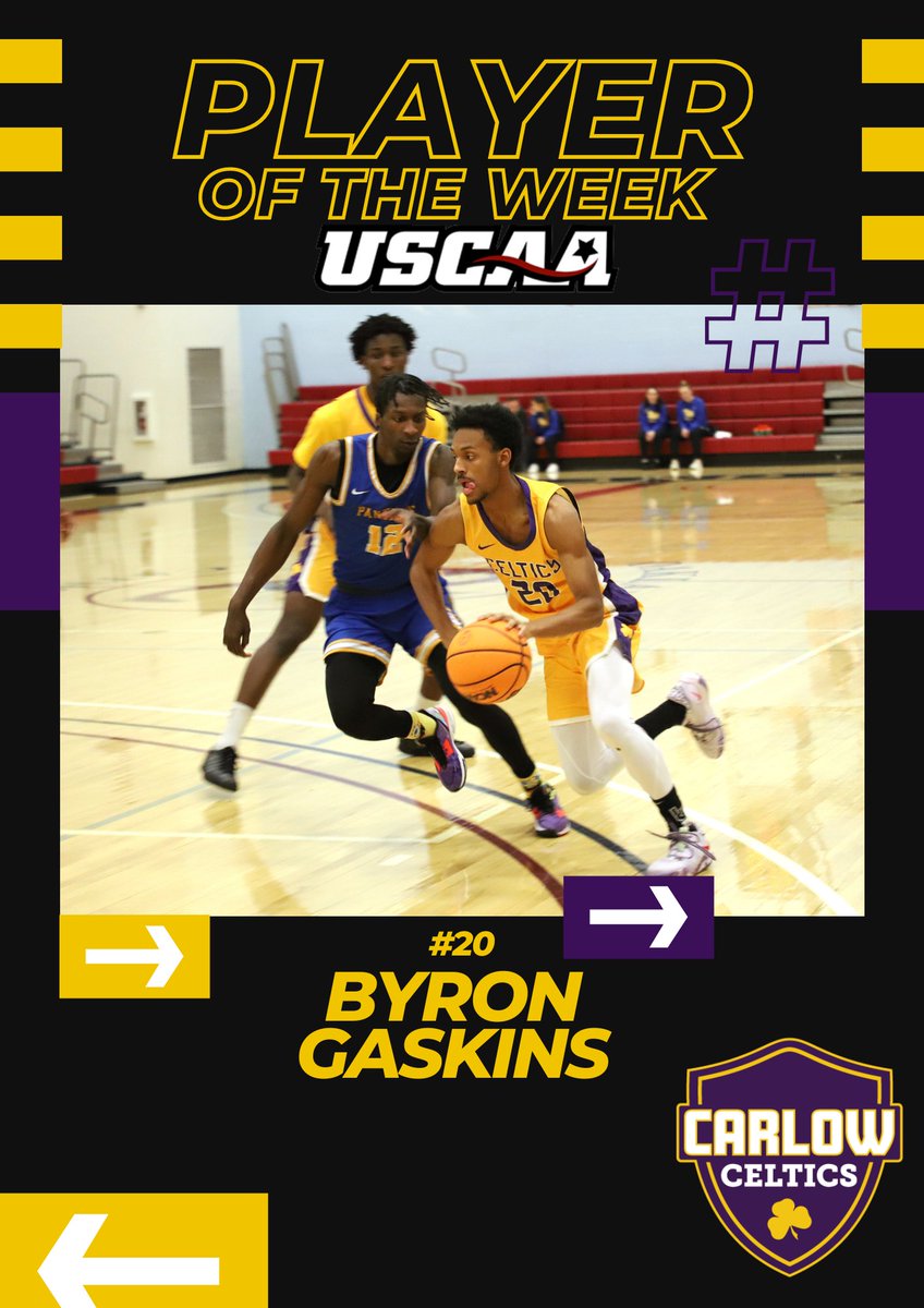 Congrats to #20 Byron Gaskins earring his 2nd USCAA player of the week ☘️