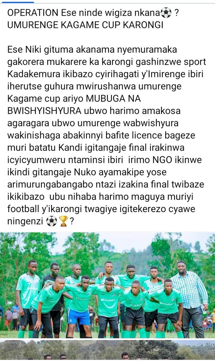 Pascal13721419's tweet photo. Karongi football yaho irarembye @FERWAFA @AJSPOR_official @RDBrwanda @SadateMunyakazi @SamKarenzi @KarongiDistr @oswaki @Radiorwanda_RBA https://t.co/u3d8Va4tzB